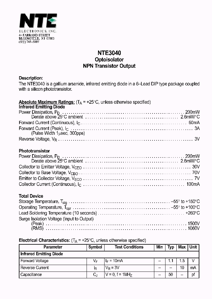 NTE3040_1142863.PDF Datasheet