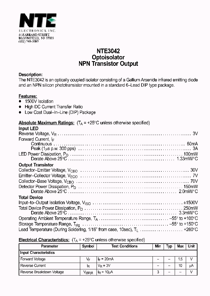 NTE3042_1142865.PDF Datasheet