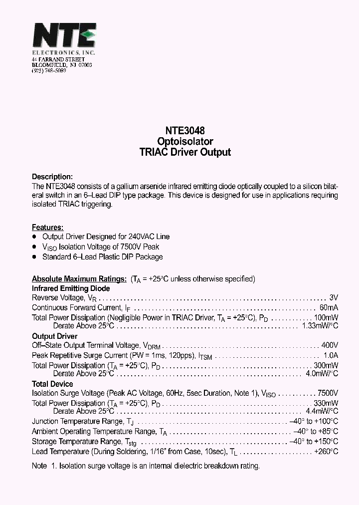 NTE3048_1142871.PDF Datasheet