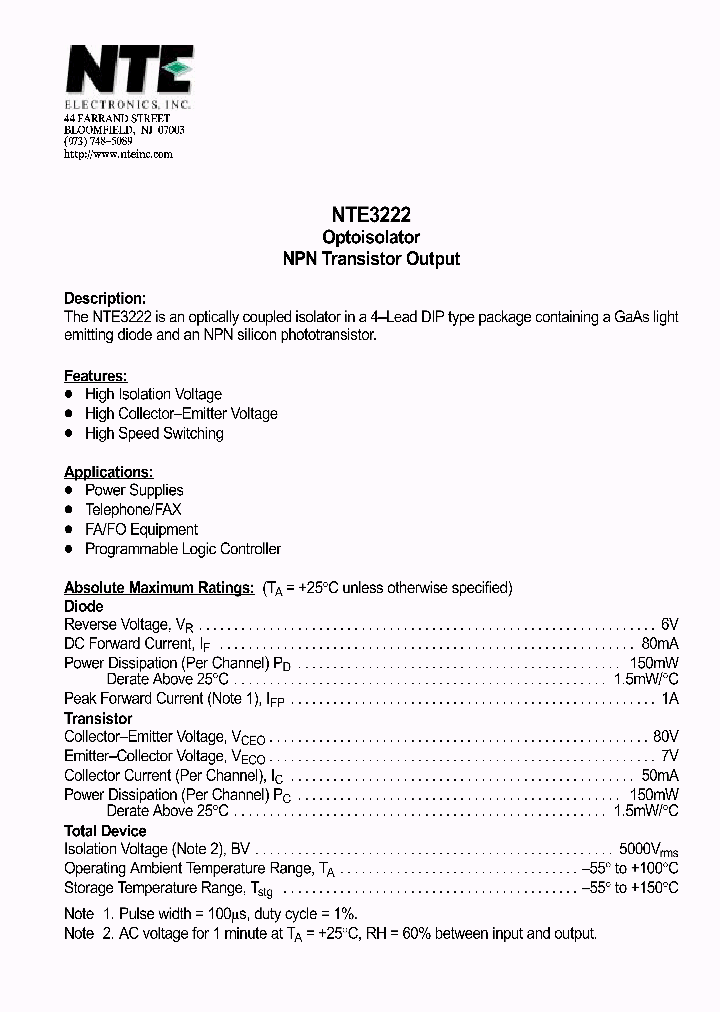 NTE3222_1290836.PDF Datasheet