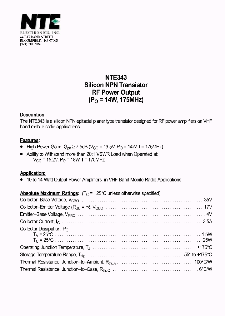 NTE343_1290857.PDF Datasheet