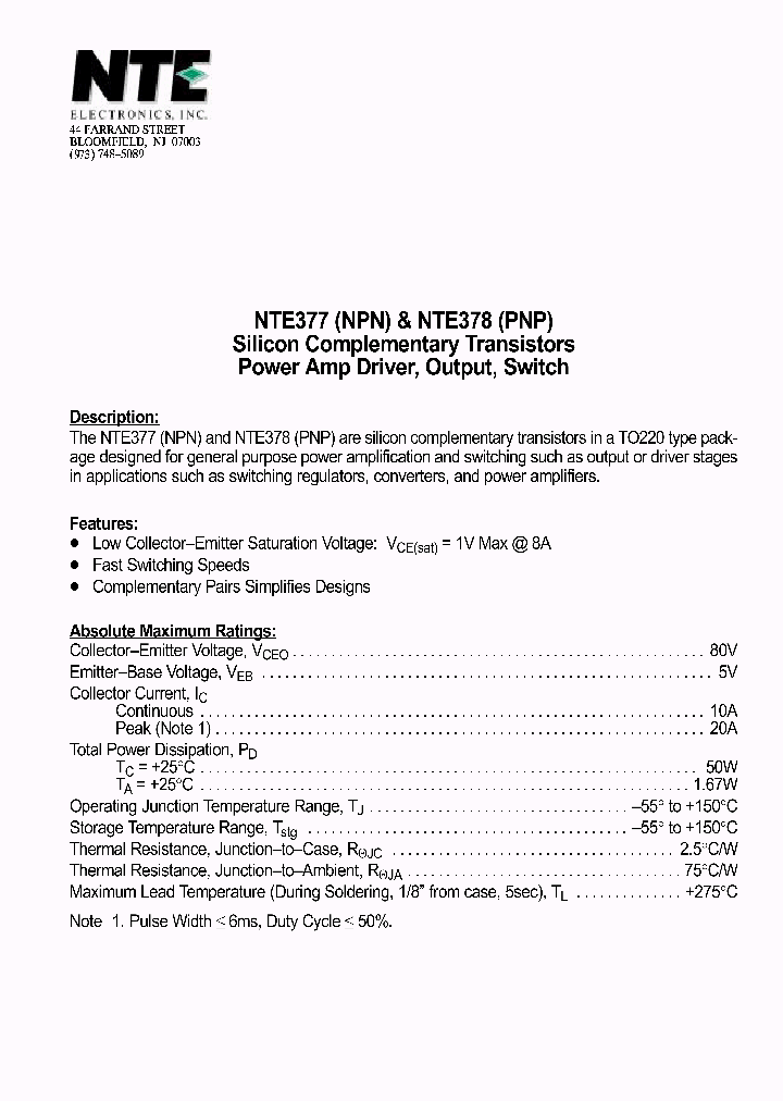 NTE378_1290883.PDF Datasheet