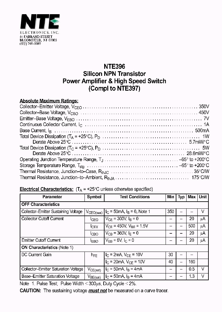 NTE396_1290899.PDF Datasheet