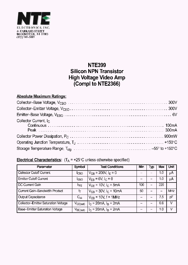 NTE399_1290902.PDF Datasheet