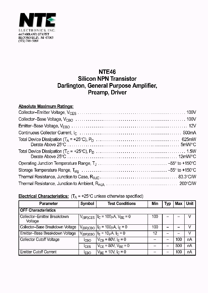 NTE46_1141075.PDF Datasheet
