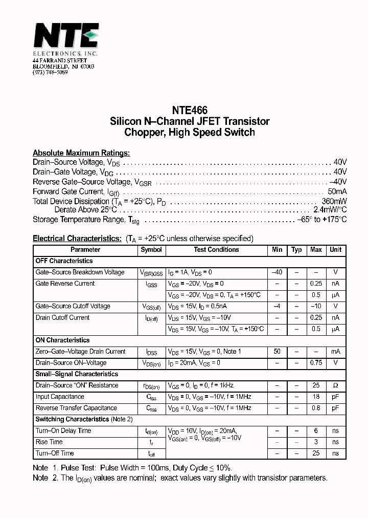 NTE466_1290908.PDF Datasheet