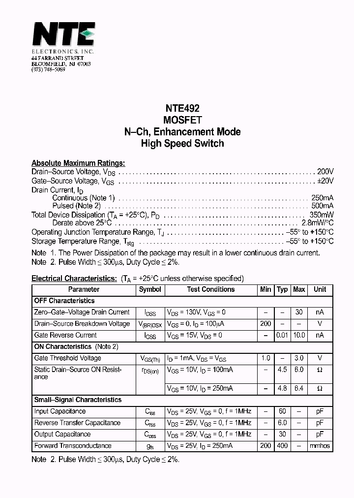 NTE492_1290929.PDF Datasheet
