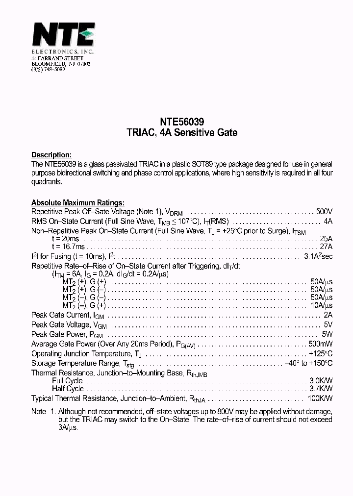 NTE56039_1291015.PDF Datasheet
