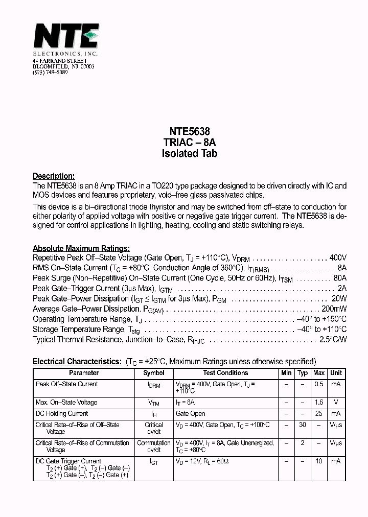 NTE5638_1291034.PDF Datasheet
