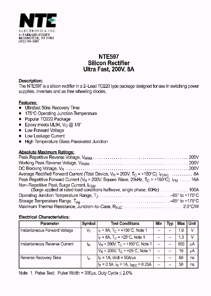 NTE597_1291090.PDF Datasheet