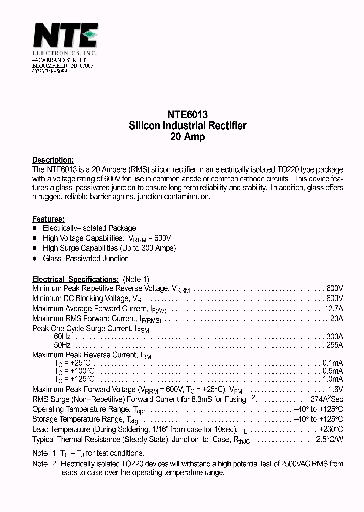 NTE6013_1291096.PDF Datasheet