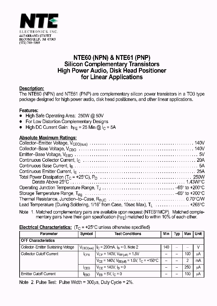 NTE61_1291115.PDF Datasheet