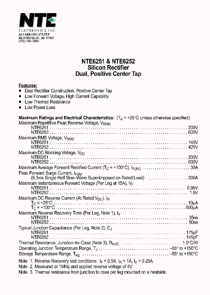 NTE6252_1291145.PDF Datasheet