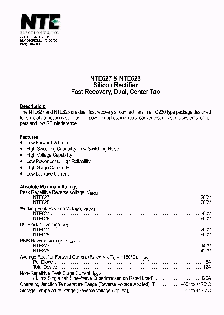 NTE628_1291147.PDF Datasheet