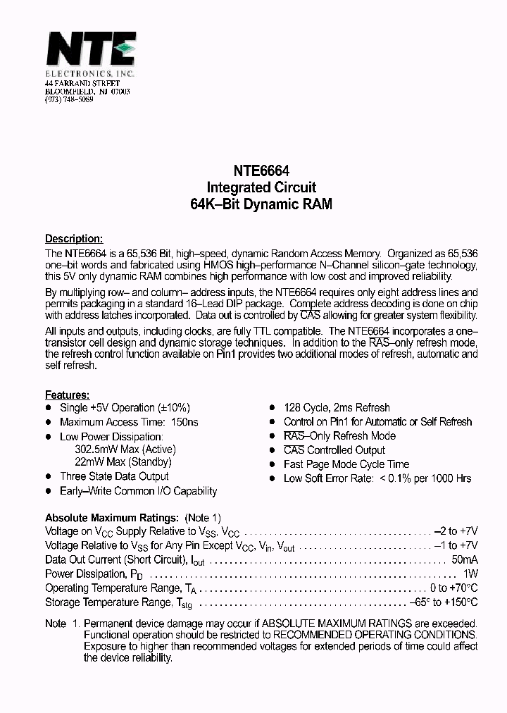 NTE6664_1291165.PDF Datasheet