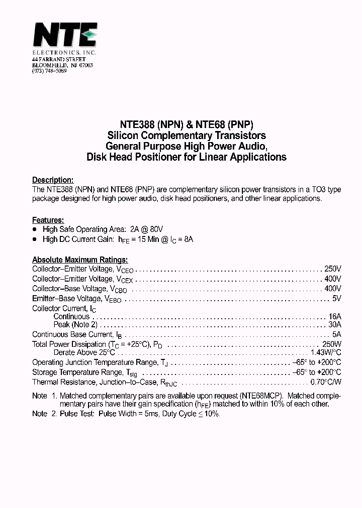 NTE68_1291167.PDF Datasheet