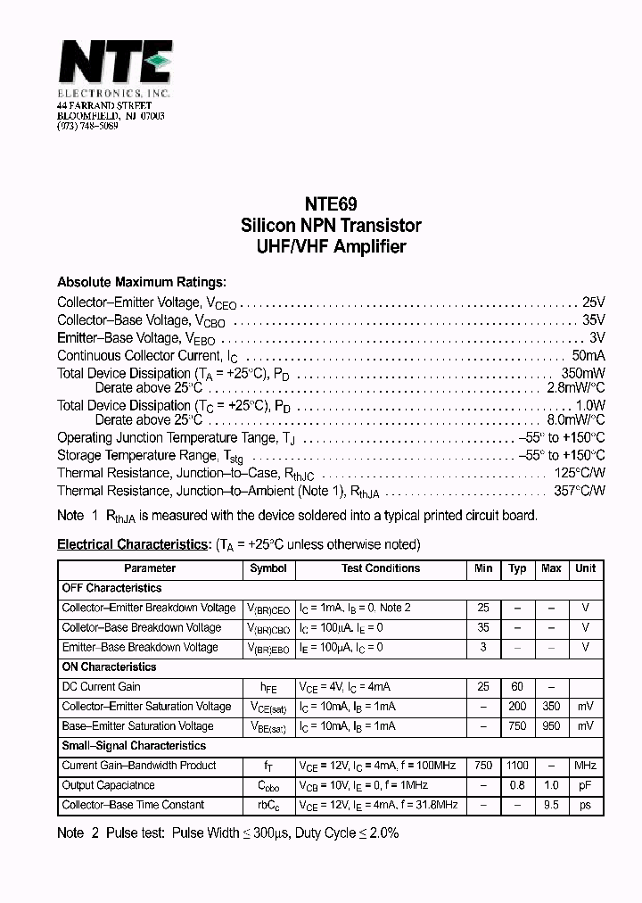 NTE69_1291174.PDF Datasheet