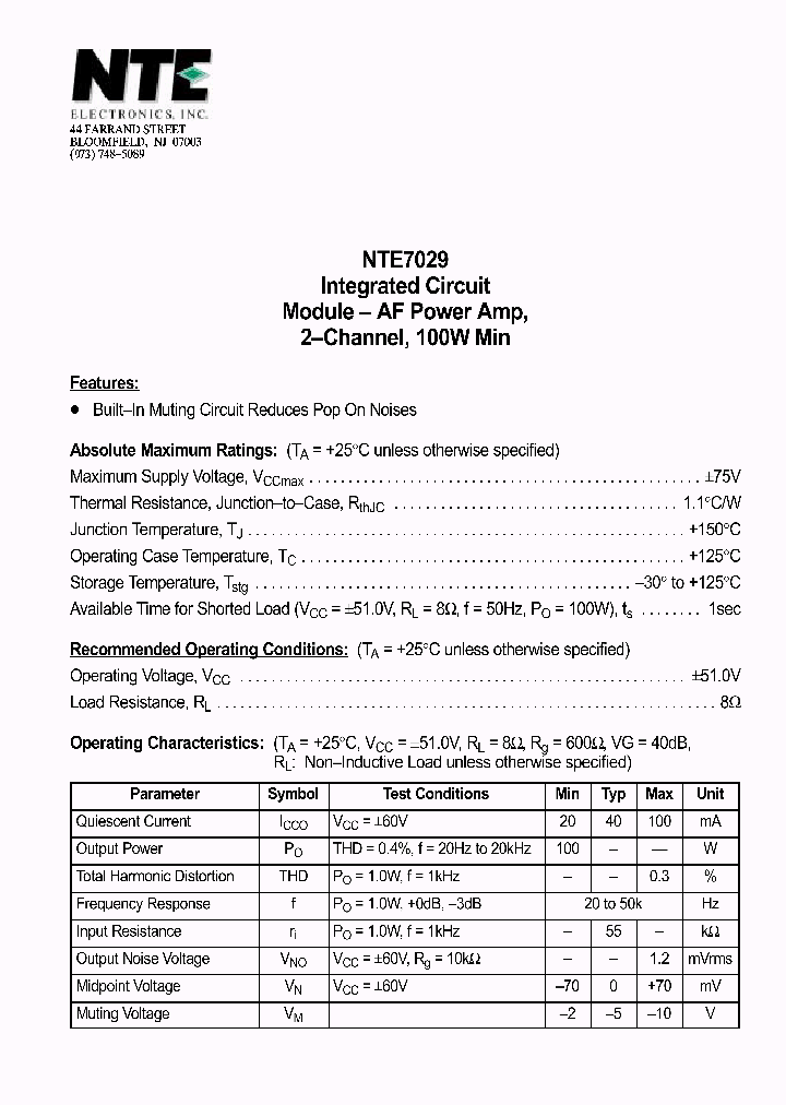 NTE7029_1291194.PDF Datasheet