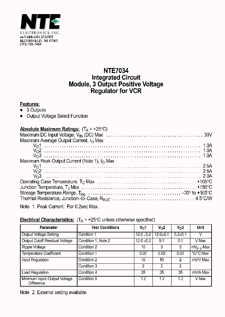 NTE7034_1291198.PDF Datasheet