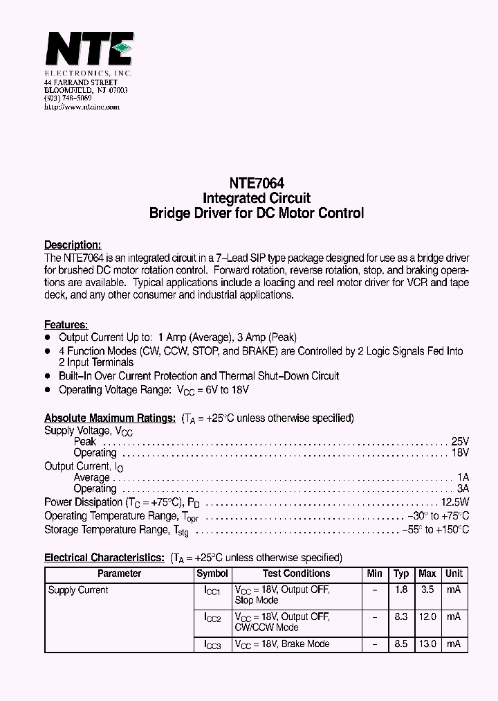 NTE7064_1291214.PDF Datasheet
