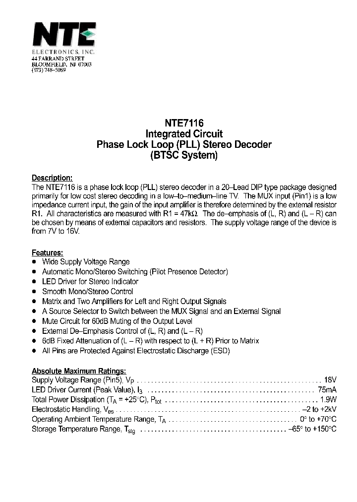 NTE7116_1291250.PDF Datasheet