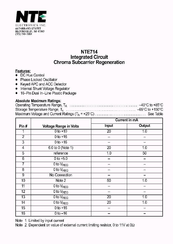 NTE714_1291270.PDF Datasheet