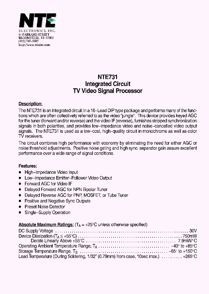 NTE731_1291297.PDF Datasheet