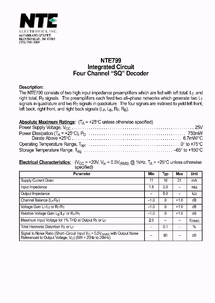 NTE799_1291317.PDF Datasheet
