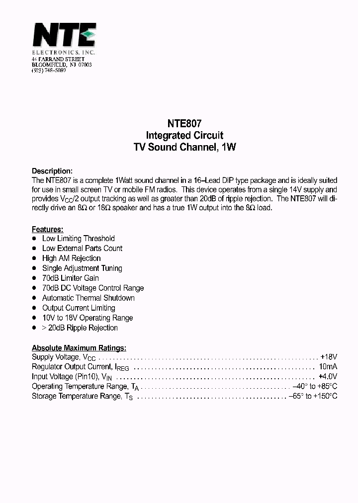 NTE807_1291319.PDF Datasheet