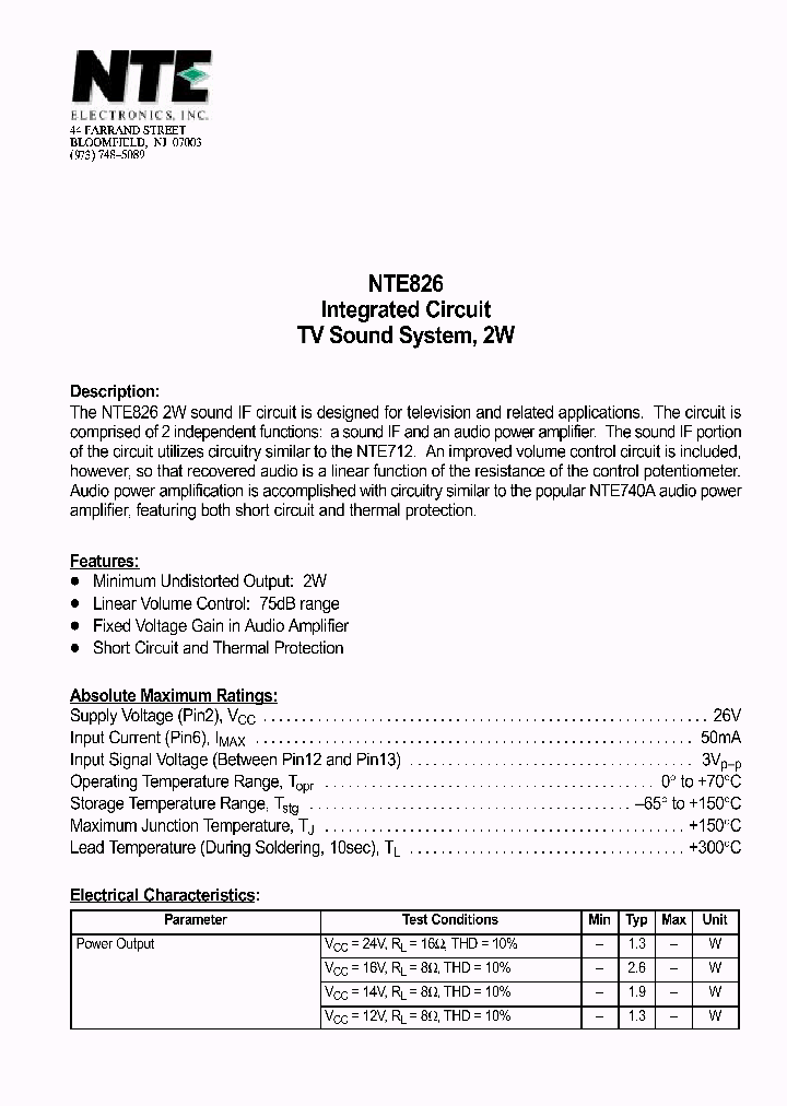 NTE826_1291329.PDF Datasheet