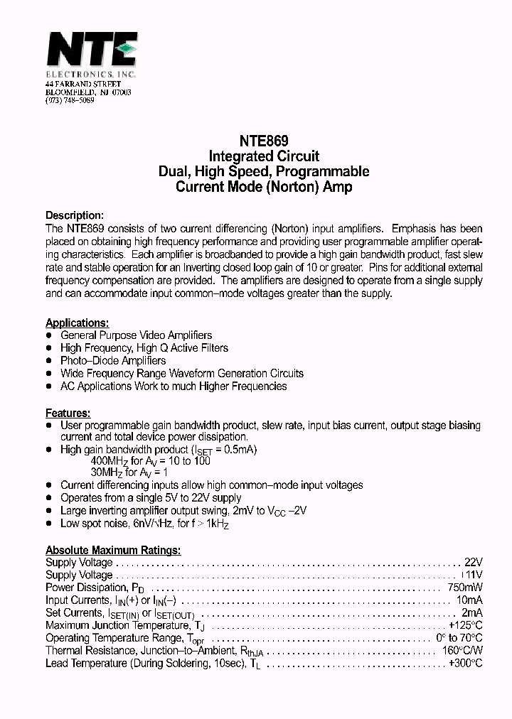 NTE869_1291354.PDF Datasheet
