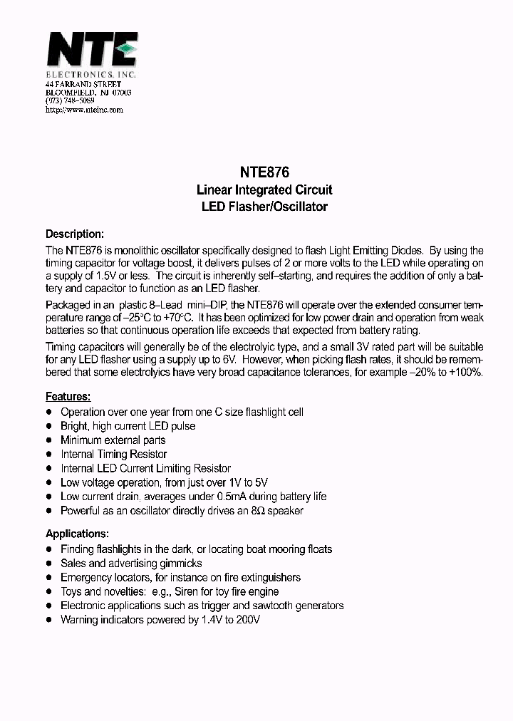 NTE876_1291359.PDF Datasheet