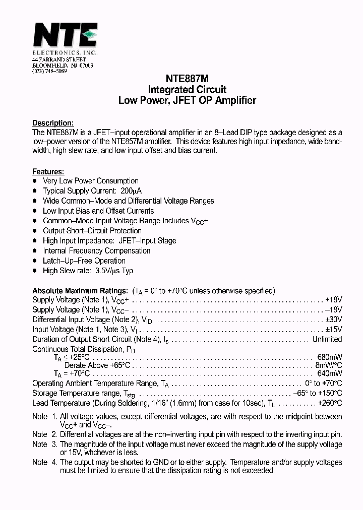 NTE887M_1291362.PDF Datasheet