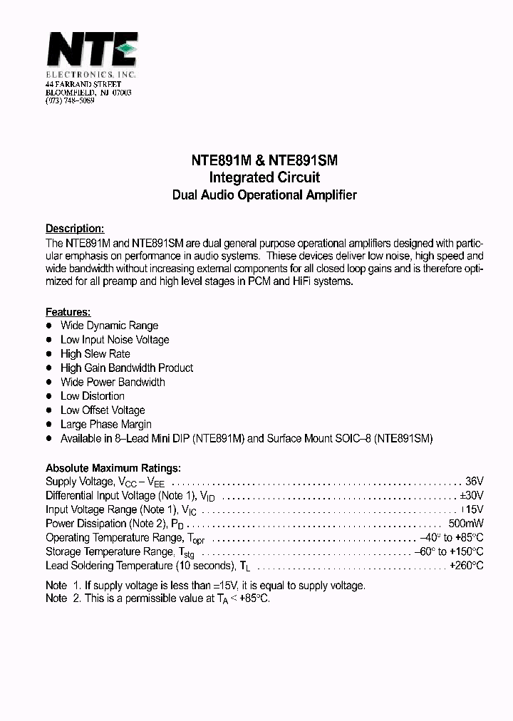 NTE891SM_1291367.PDF Datasheet