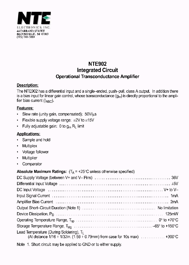 NTE902_1291369.PDF Datasheet
