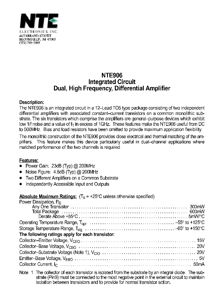 NTE906_1291372.PDF Datasheet