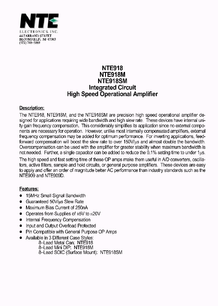 NTE918SM_1291381.PDF Datasheet