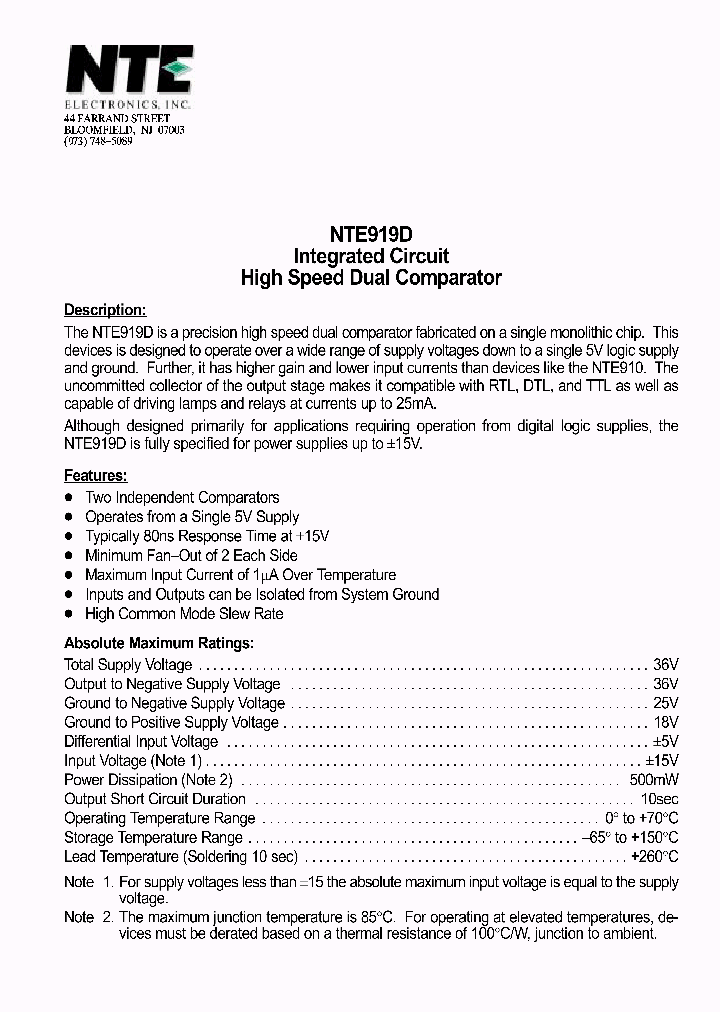 NTE919D_1291382.PDF Datasheet