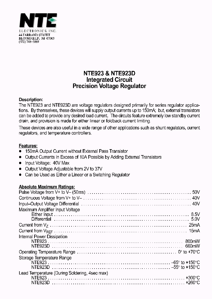 NTE923D_1291385.PDF Datasheet
