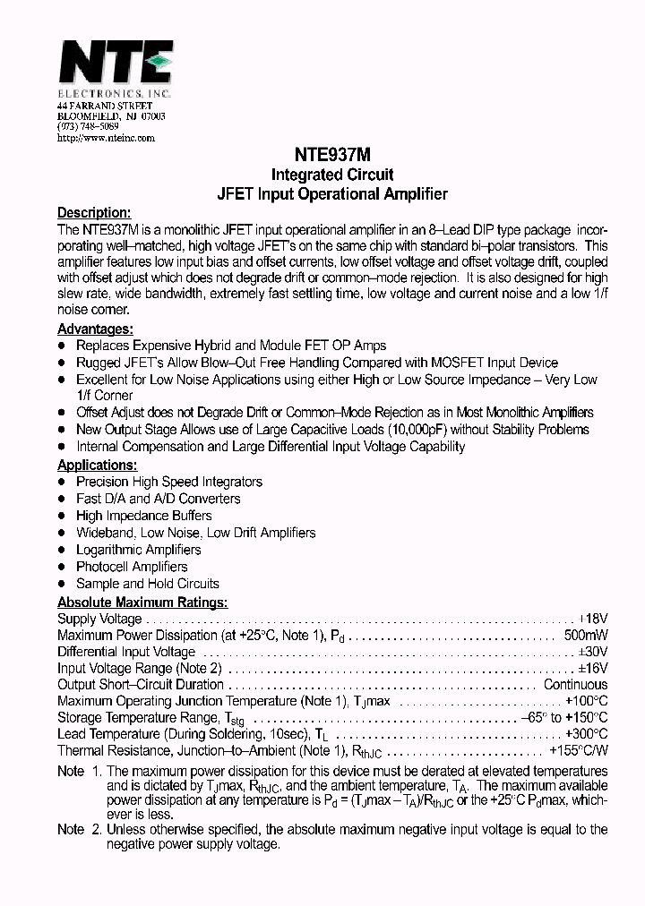 NTE937M_1291401.PDF Datasheet