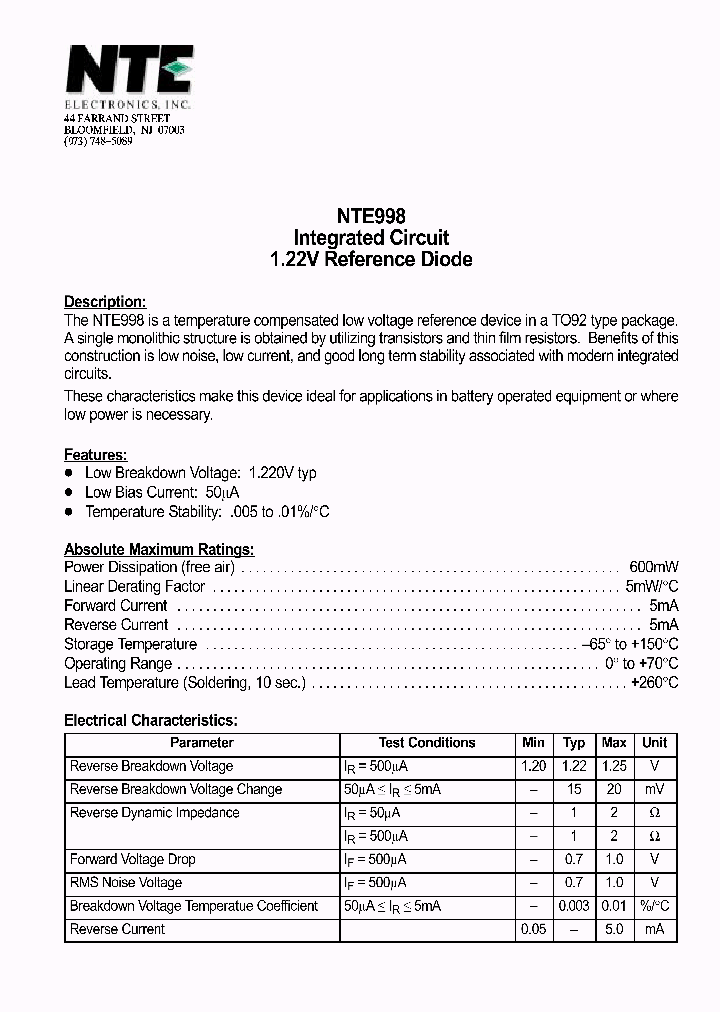 NTE998_1291445.PDF Datasheet