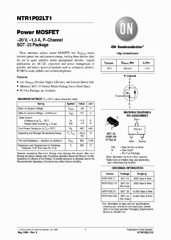 NTR1P02LT3G_1291549.PDF Datasheet