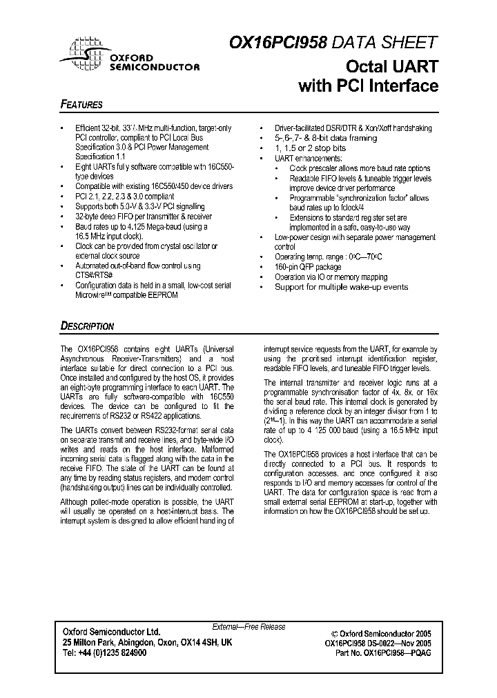 OX16PCI958_1103570.PDF Datasheet