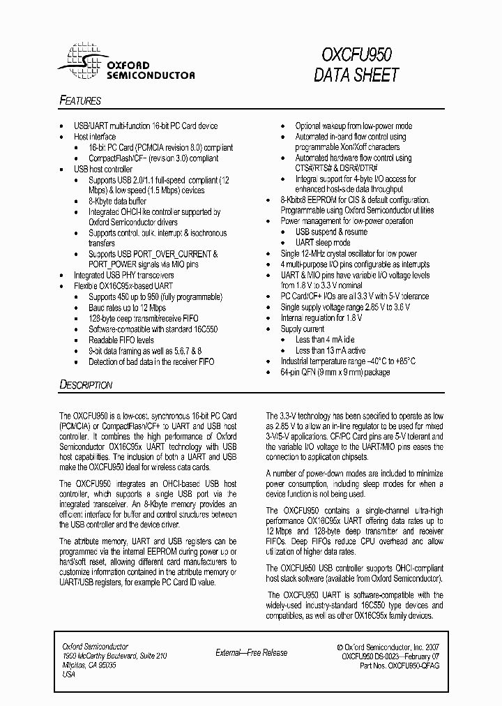 OXCFU950-QFAG_1103586.PDF Datasheet