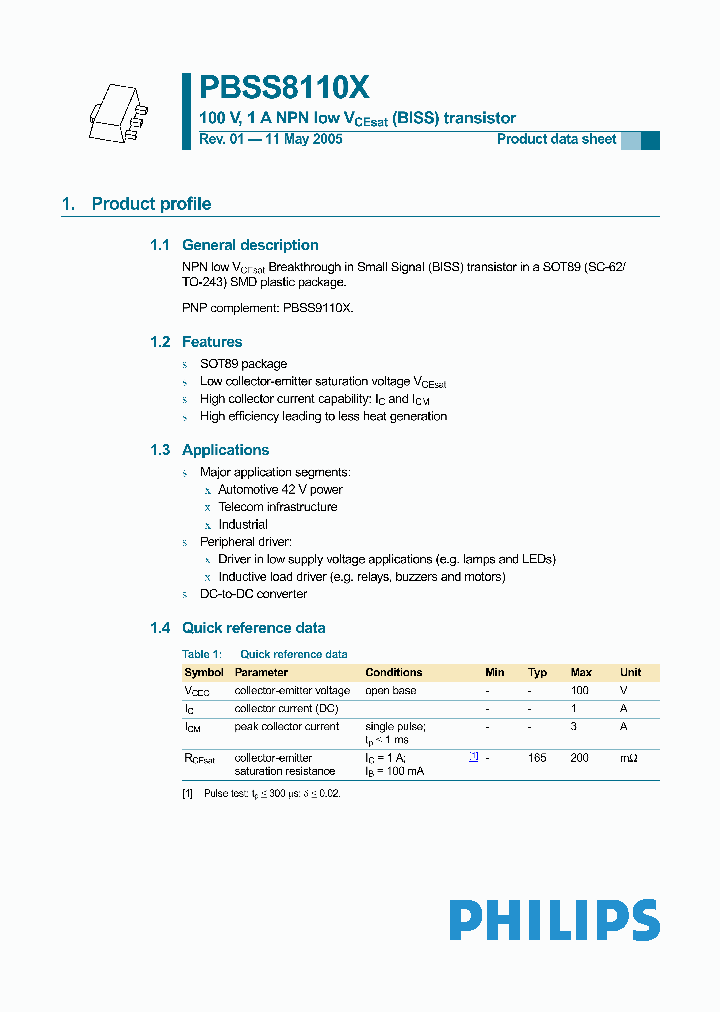 PBSS8110X-1_1293793.PDF Datasheet