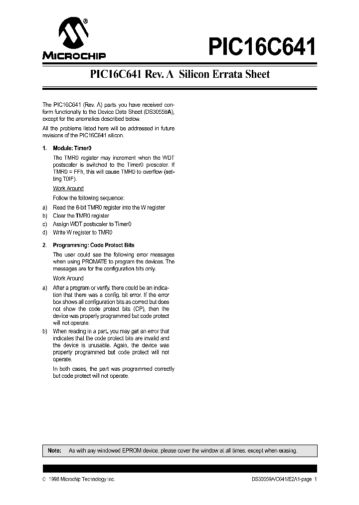 PIC16C641_1296100.PDF Datasheet