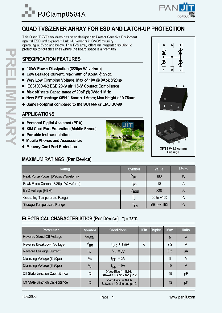 PJCLAMP0504A_1296320.PDF Datasheet