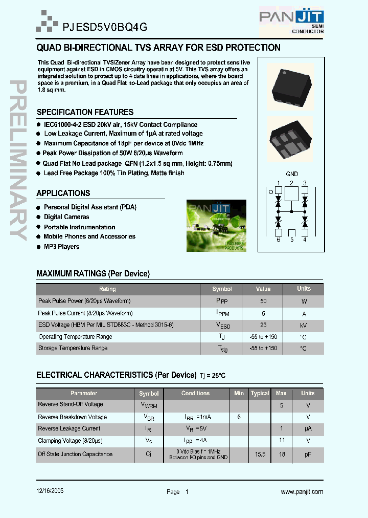 PJESD5V0BQ4G_1296321.PDF Datasheet