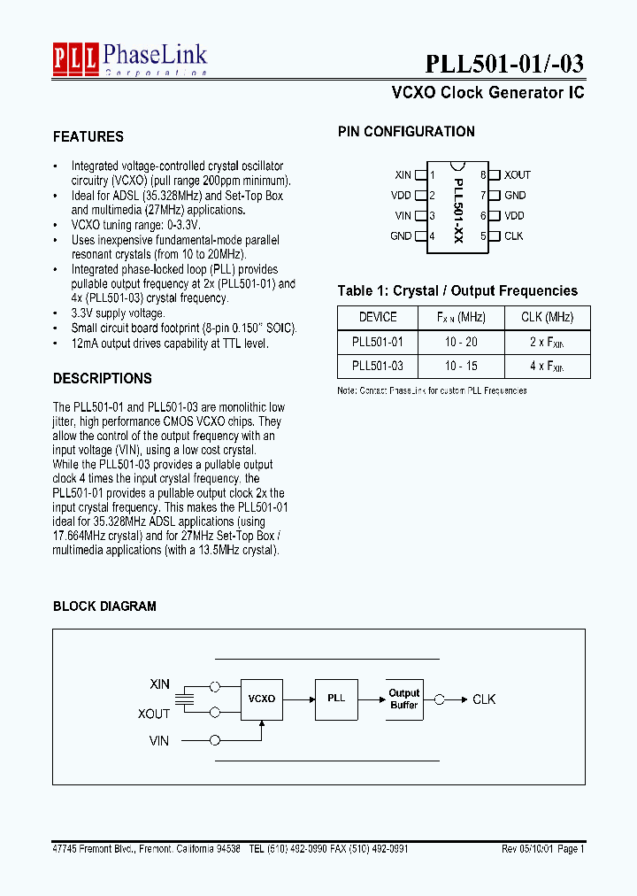 PLL501-03SM_1296517.PDF Datasheet