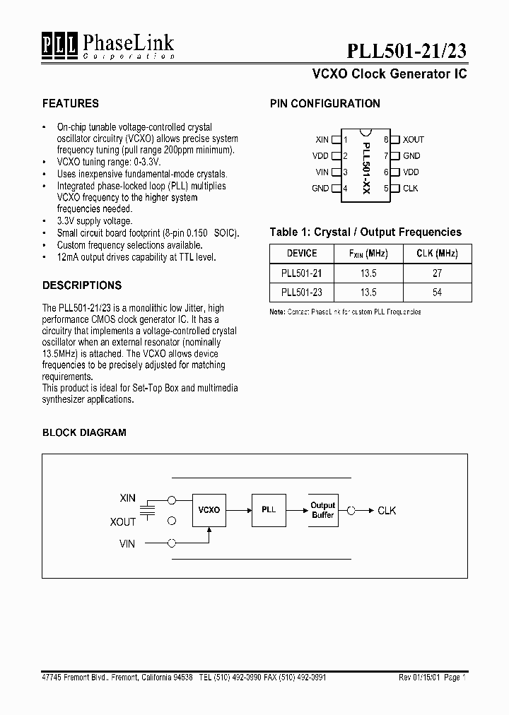 PLL501-23SI_1296520.PDF Datasheet